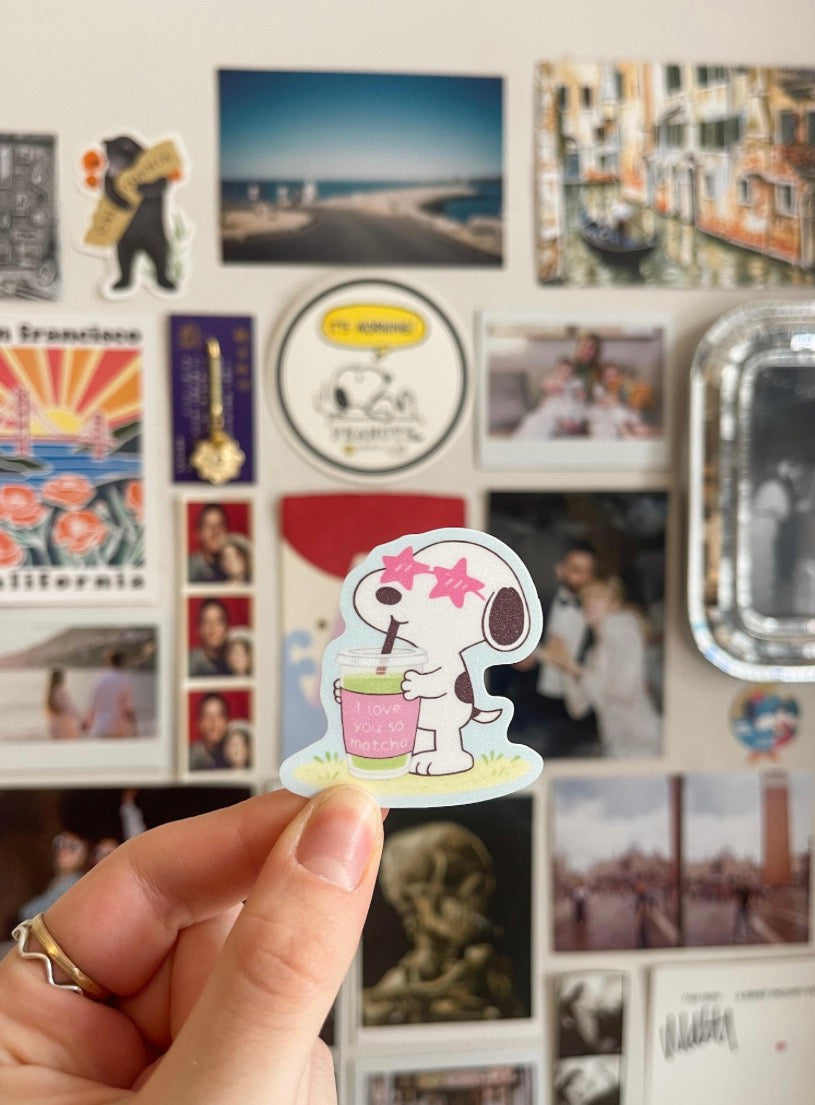Love You So Matcha Sparkly Puppy Sticker